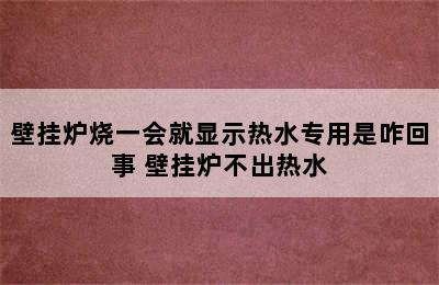 壁挂炉烧一会就显示热水专用是咋回事 壁挂炉不出热水